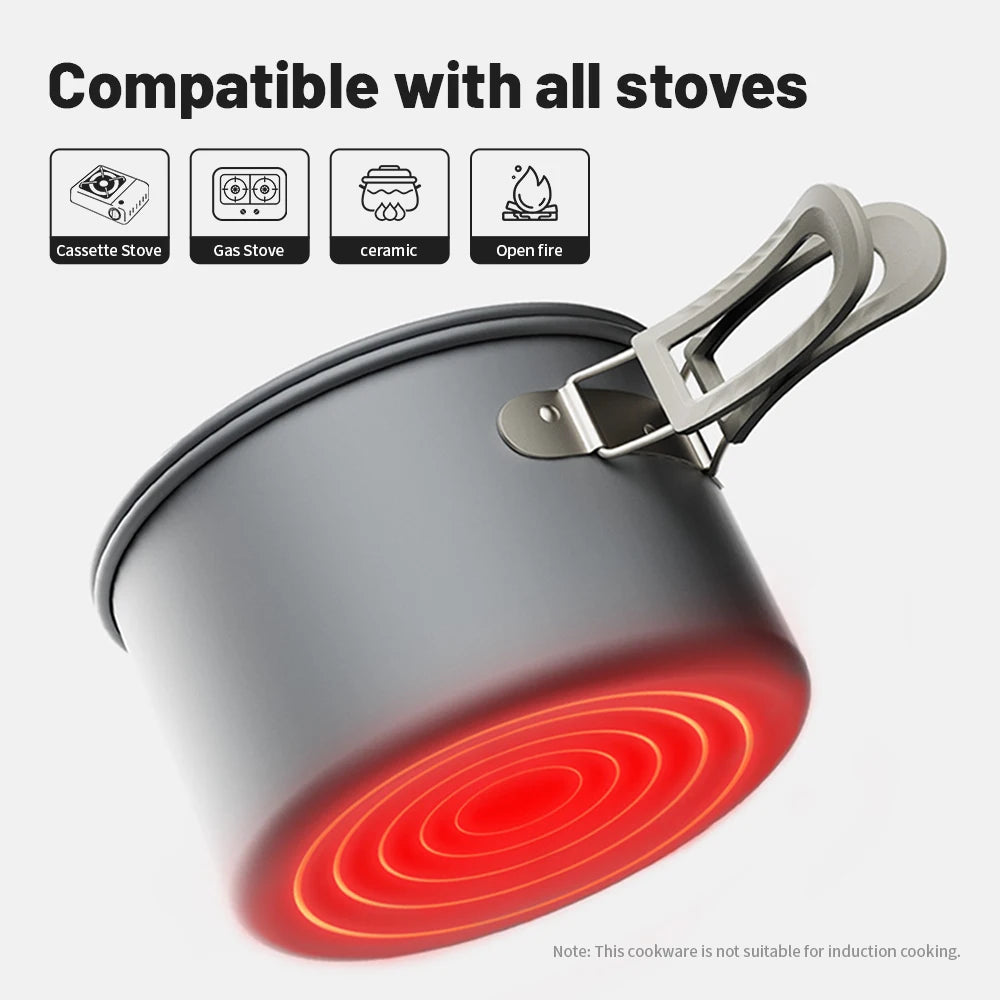NATUREHIKE Camping Cookware Kit Portable Frying Pan Kettle Outdoor Cooking Set