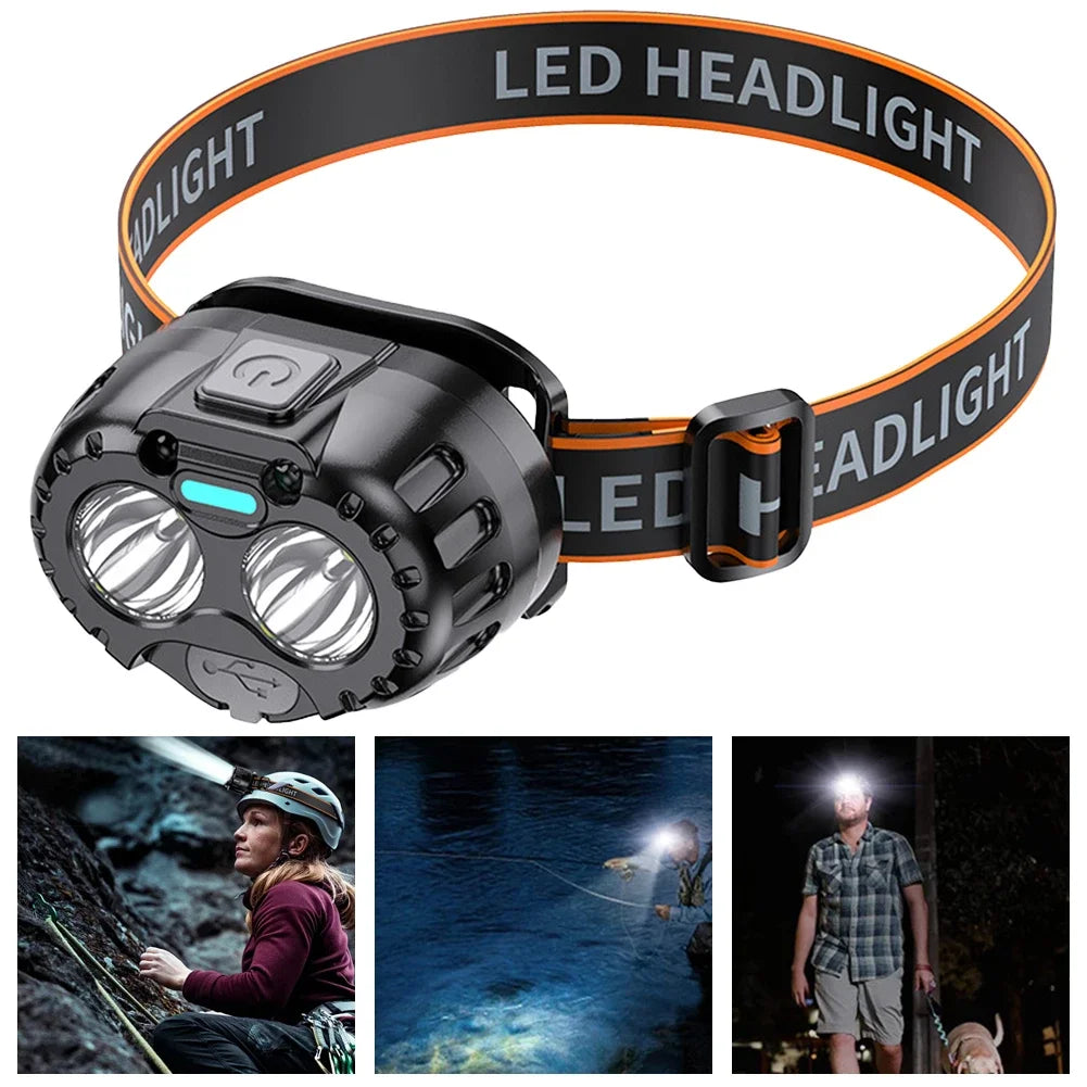 ESMARTER 250LM Waterproof LED Headlamp with Motion Sensor & USB-C Rechargeable Battery