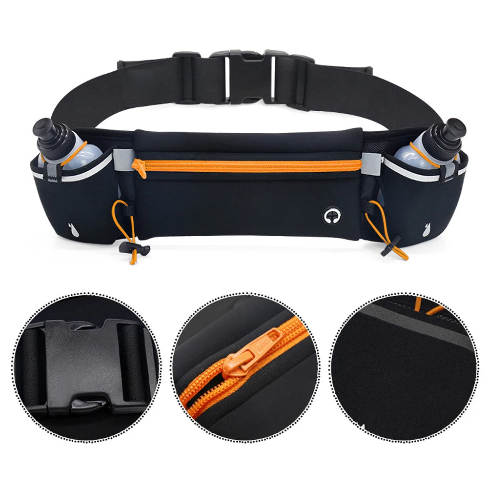 Multipurpose Running Belt with Two Water Bottles, Adjustable Waist Pack for Hiking, and Running