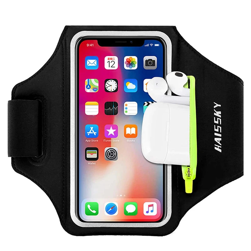 HAISSKY Running Sport Armband with Zipper Pocket for iPhone & Samsung