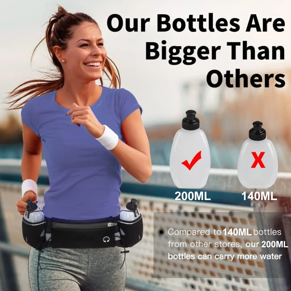 Multipurpose Running Belt with Two Water Bottles, Adjustable Waist Pack for Hiking, and Running
