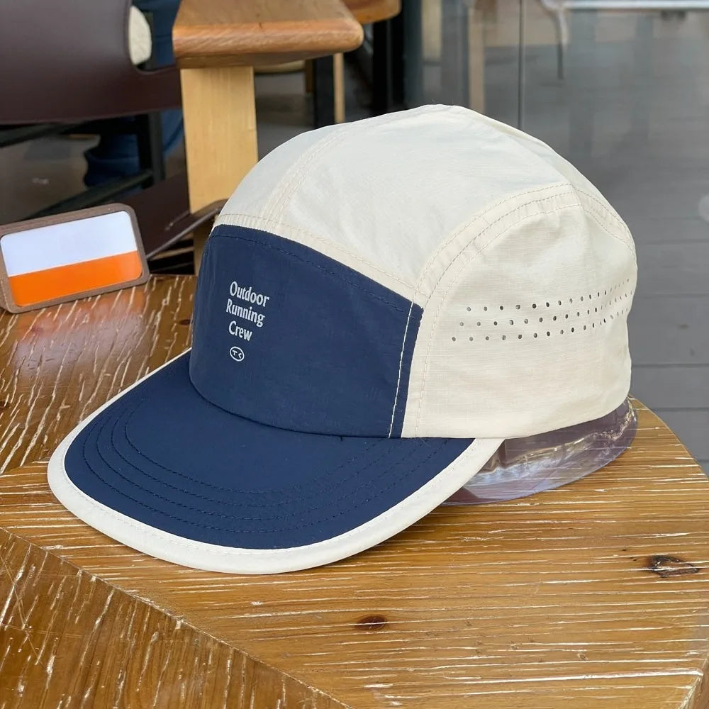 Colour Block 5 Panel Baseball Cap Embroidered Letter Quick Dry Breathable Sports Hat