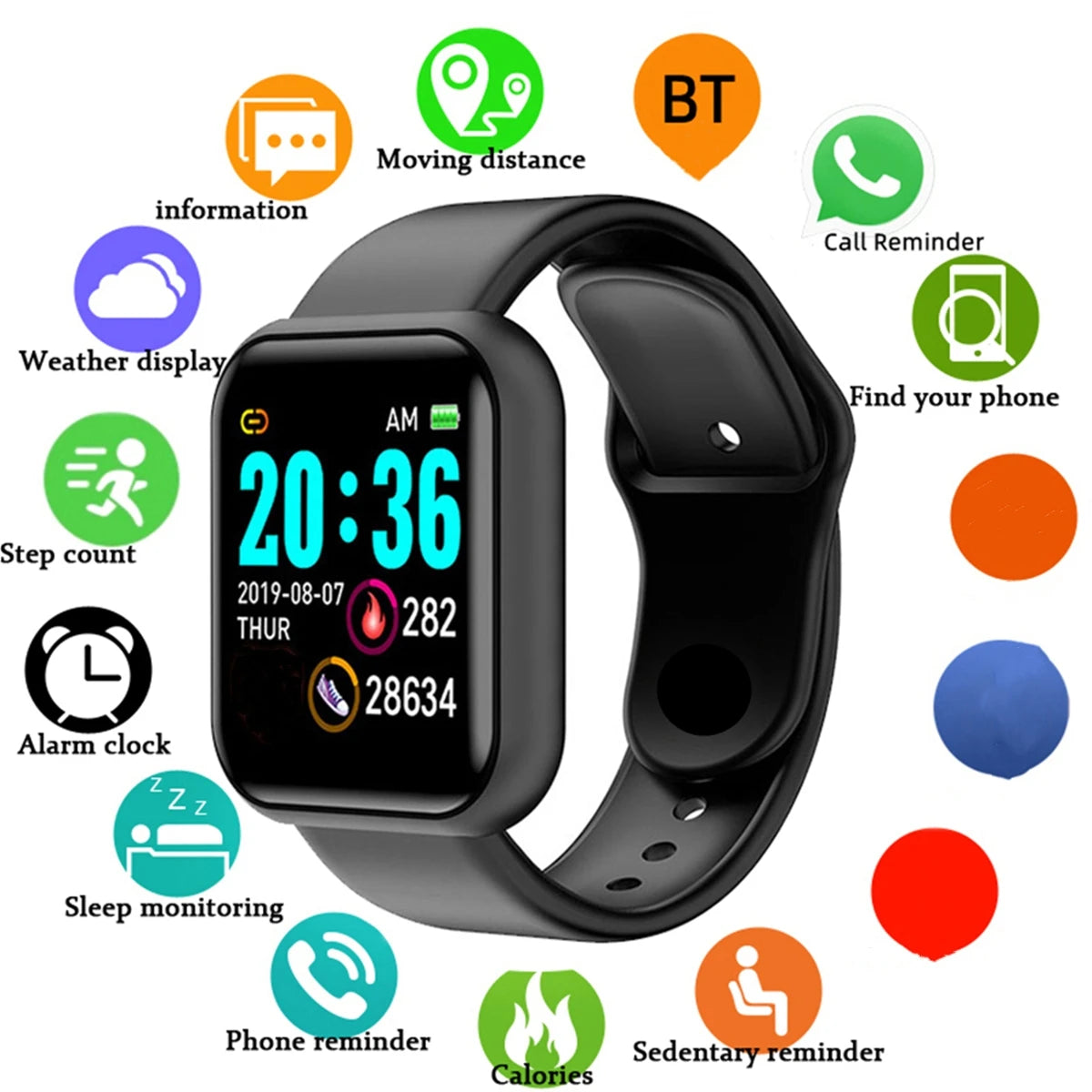 CHAONB Smart Watch D13 Y68 Fitness Tracker with Heart Rate & Message Reminder