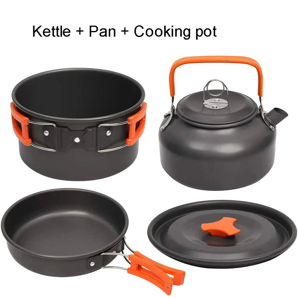 LISM Camping Cookware Set 2-3 Person Non-Stick Pots Frying Pan Teapot Kit