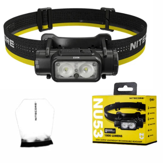 NITECORE NU53 Rechargeable Headlamp – 1800 Lumens, 6000mAh Battery, Ultra-Wide Beam