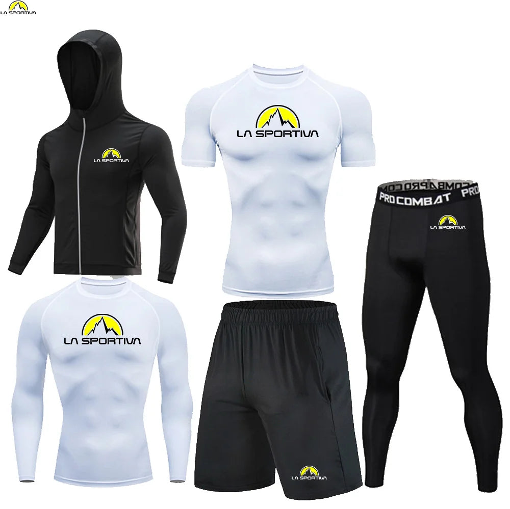LA SPORTIVA Men’s 5PCS Compression Sports Set – Running, Gym & Fitness Tracksuit