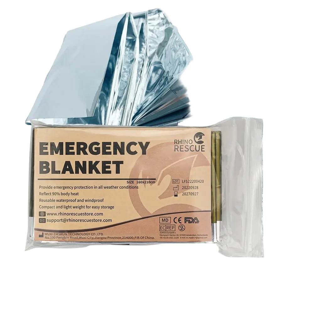 RHINO RESCUE Emergency Thermal Blankets 10 Pack Mylar Space Survival Blanket 1.6 × 2.1m