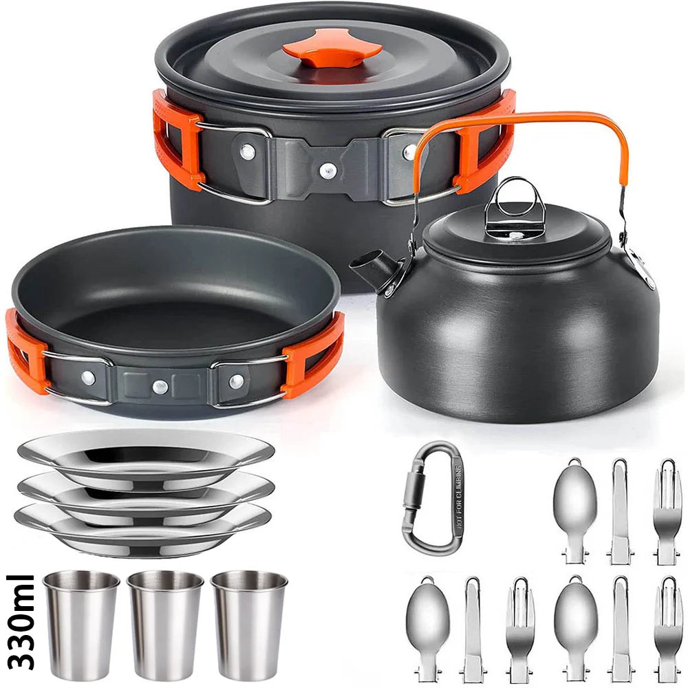 LISM Camping Cookware Set 2-3 Person Non-Stick Pots Frying Pan Teapot Kit