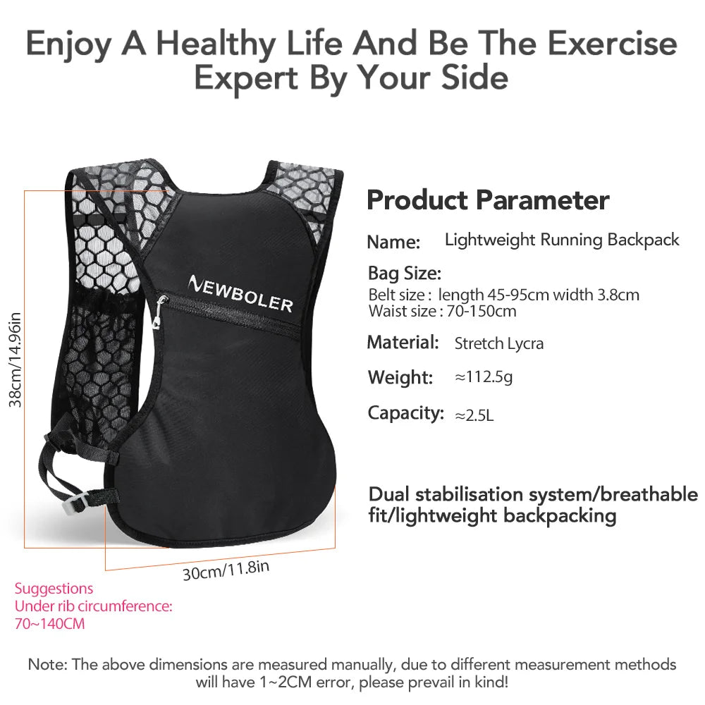 NEWBOLER Ultralight Trail Running Hydration Vest Backpack with Bottle