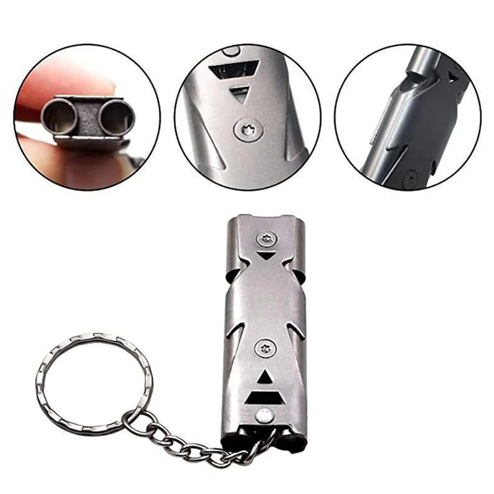 Double Pipe Survival Whistle Keychain 180dB Emergency Outdoor Tool