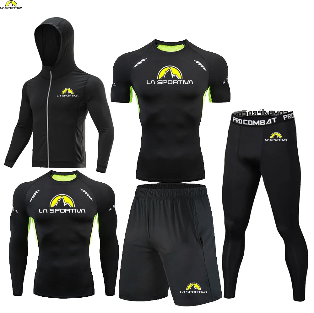 LA SPORTIVA Men’s 5PCS Compression Sports Set – Running, Gym & Fitness Tracksuit