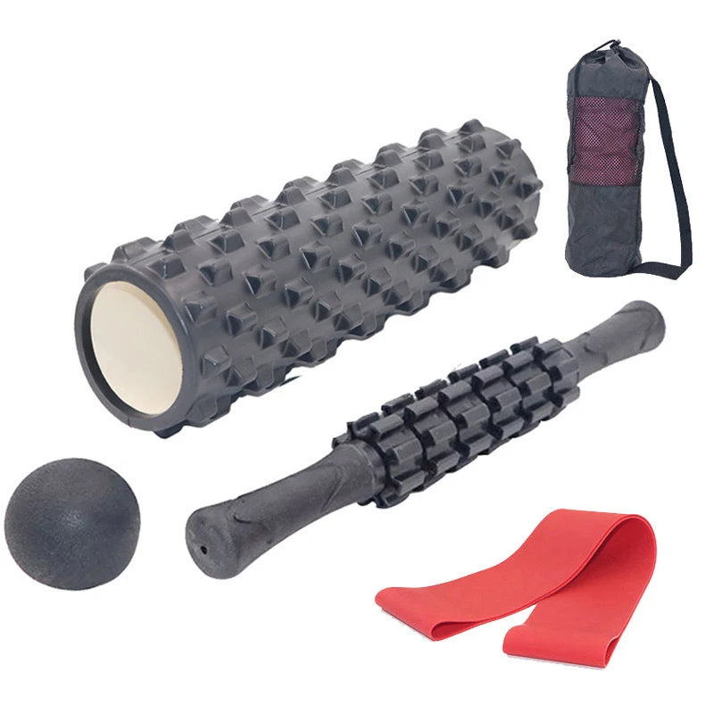 5-Pce Foam Roller Set | Deep Tissue Massage Kit with Column, Massage Stick, Fascia Ball & Band, 33cm