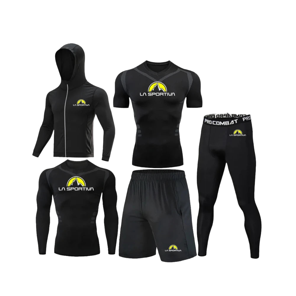 LA SPORTIVA Men’s 5PCS Compression Sports Set – Running, Gym & Fitness Tracksuit