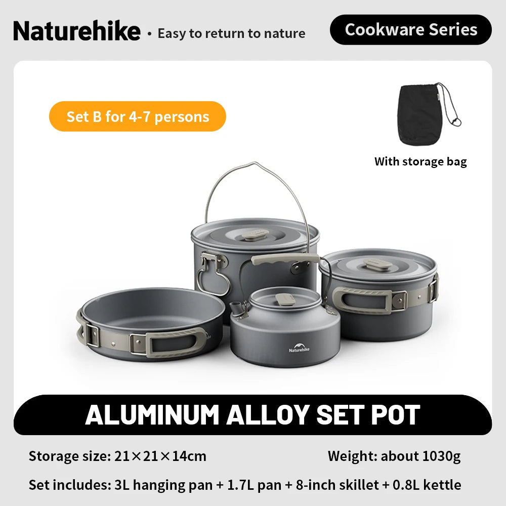 NATUREHIKE Camping Cookware Kit Portable Frying Pan Kettle Outdoor Cooking Set