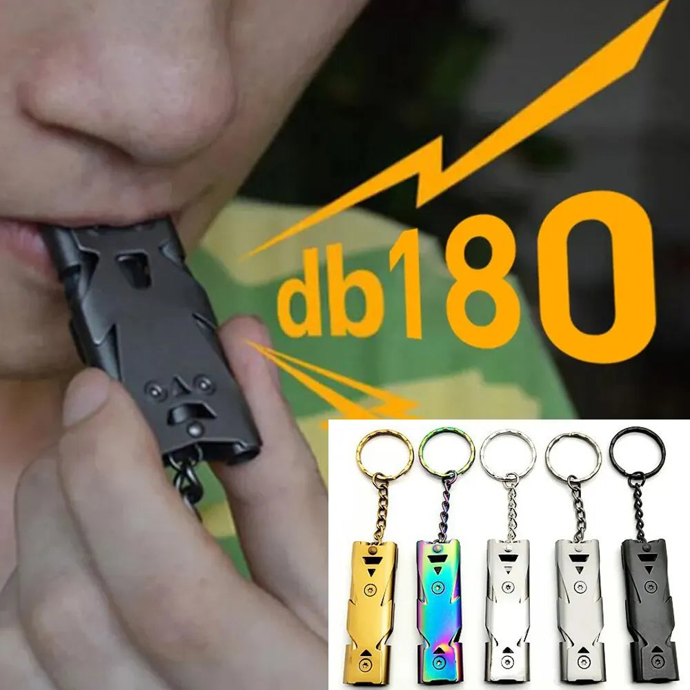 Double Pipe Survival Whistle Keychain 180dB Emergency Outdoor Tool