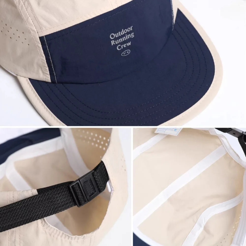 Colour Block 5 Panel Baseball Cap Embroidered Letter Quick Dry Breathable Sports Hat