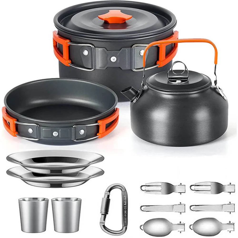 LISM Camping Cookware Set 2-3 Person Non-Stick Pots Frying Pan Teapot Kit