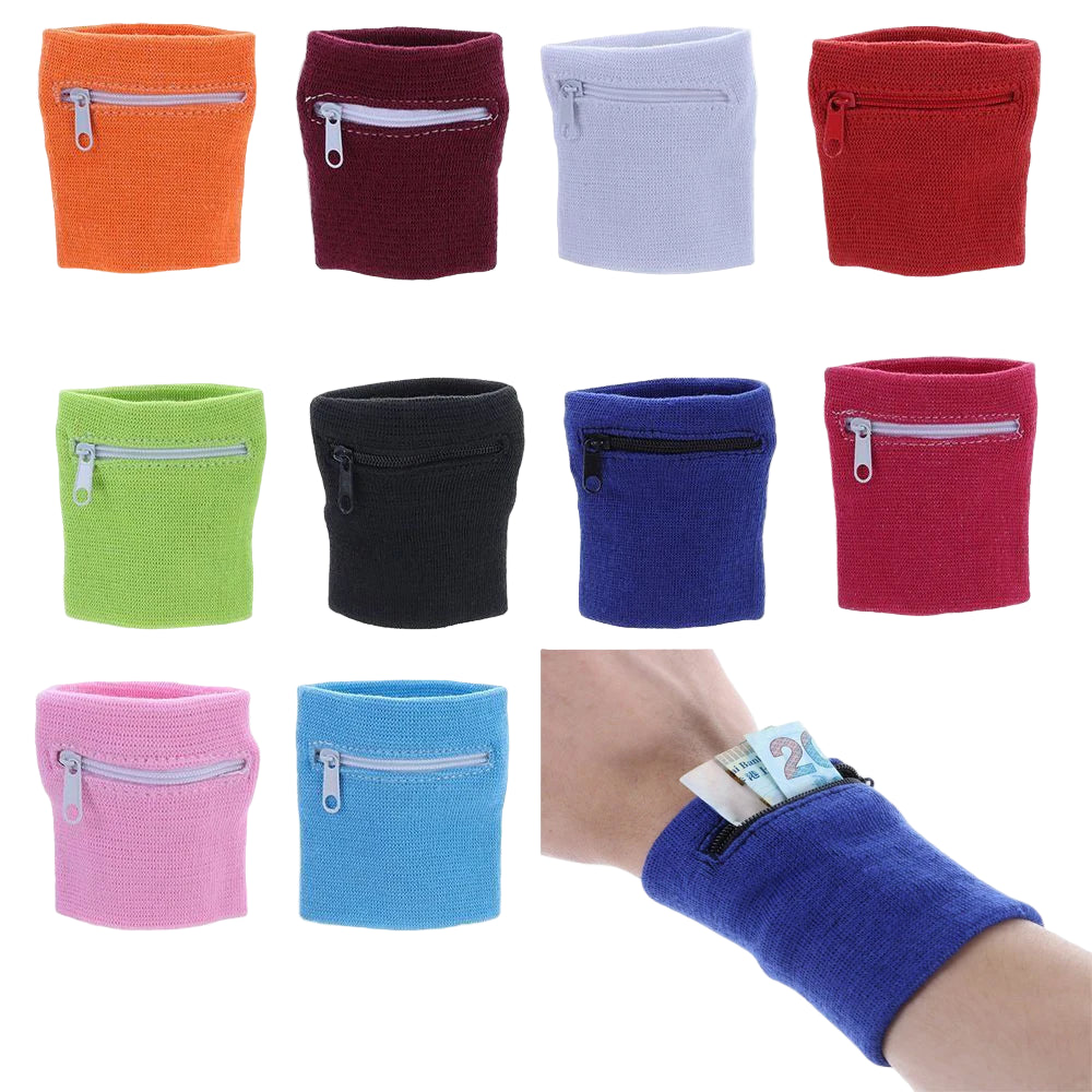 Sports Wristband with Zipper Pocket – Sweatband & Key Holder for Running, Cycling, Travel