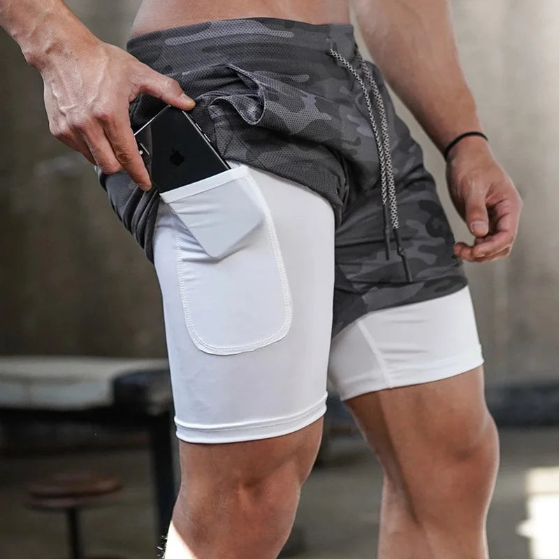 GACAYALL Men’s Camo Running Shorts 2-in-1 Quick Dry Gym Training Shorts