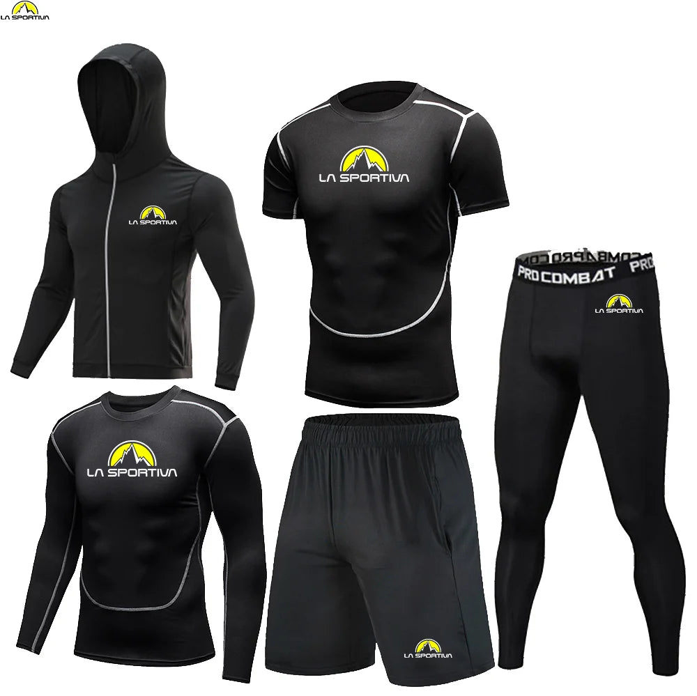 LA SPORTIVA Men’s 5PCS Compression Sports Set – Running, Gym & Fitness Tracksuit
