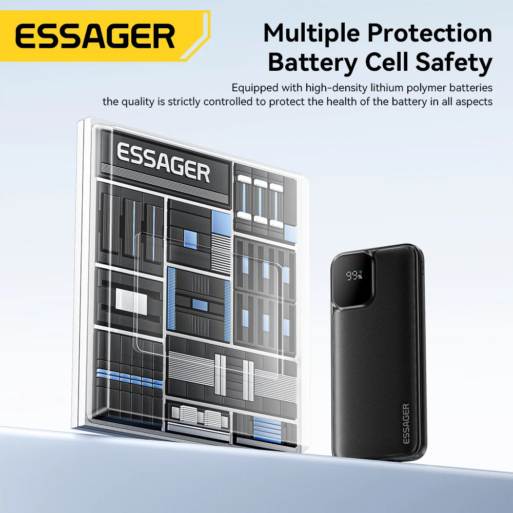ESSAGER 20000mAh Power Bank 22.5W Fast Charging with Built-in Cables & PD