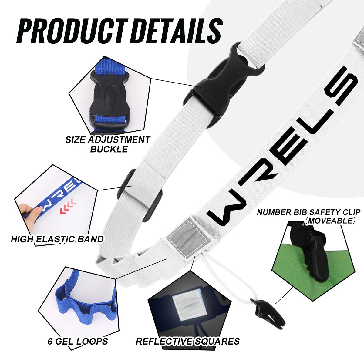 WRELS Race Number Belt Adjustable Elastic Triathlon Running Waist Strap