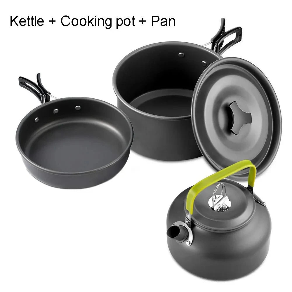 LISM Camping Cookware Set 2-3 Person Non-Stick Pots Frying Pan Teapot Kit