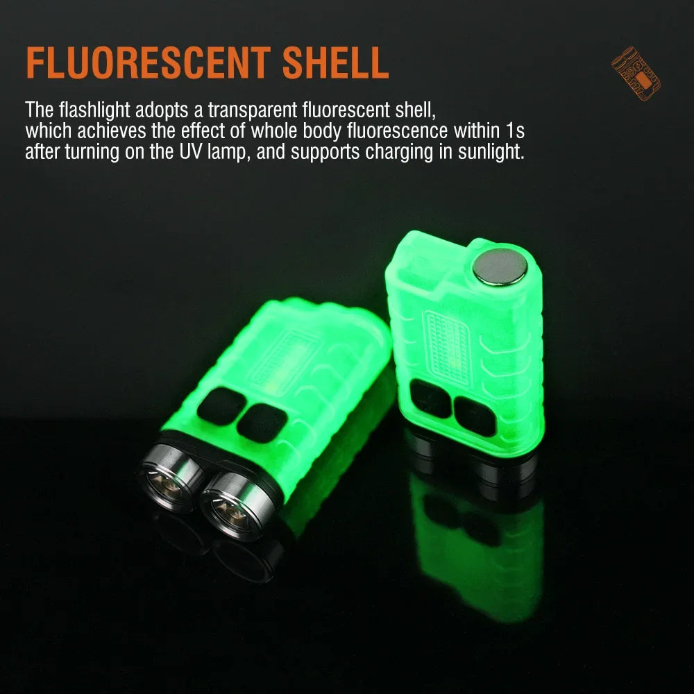 BORUIT V3 900LM Mini Keychain Flashlight Type-C Rechargeable UV Magnetic Torch