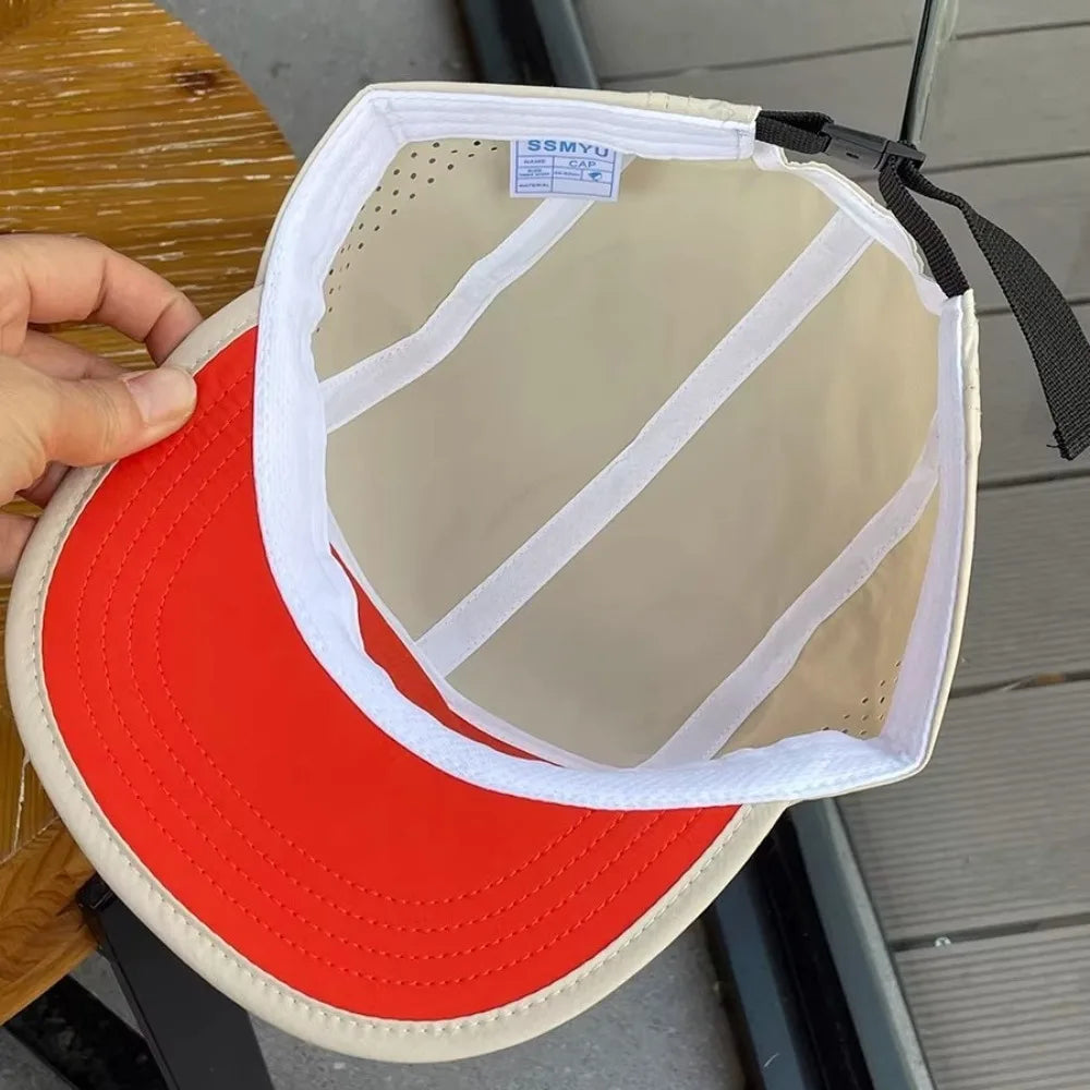 Colour Block 5 Panel Baseball Cap Embroidered Letter Quick Dry Breathable Sports Hat