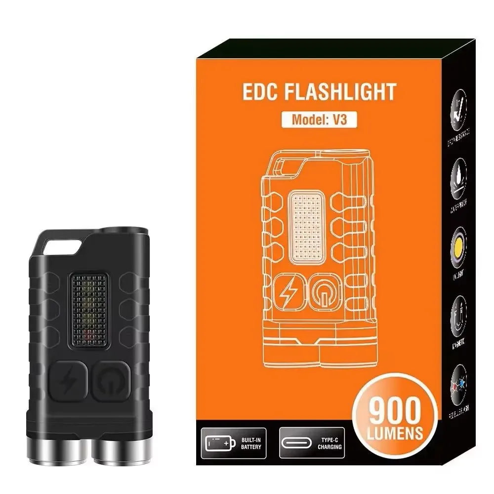 BORUIT V3 900LM Mini Keychain Flashlight Type-C Rechargeable UV Magnetic Torch