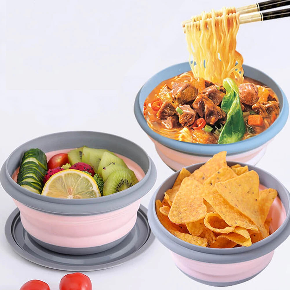 Portable Folding Silicone Lunch Box Set 3Pcs Collapsible Camping Food Containers with Lids