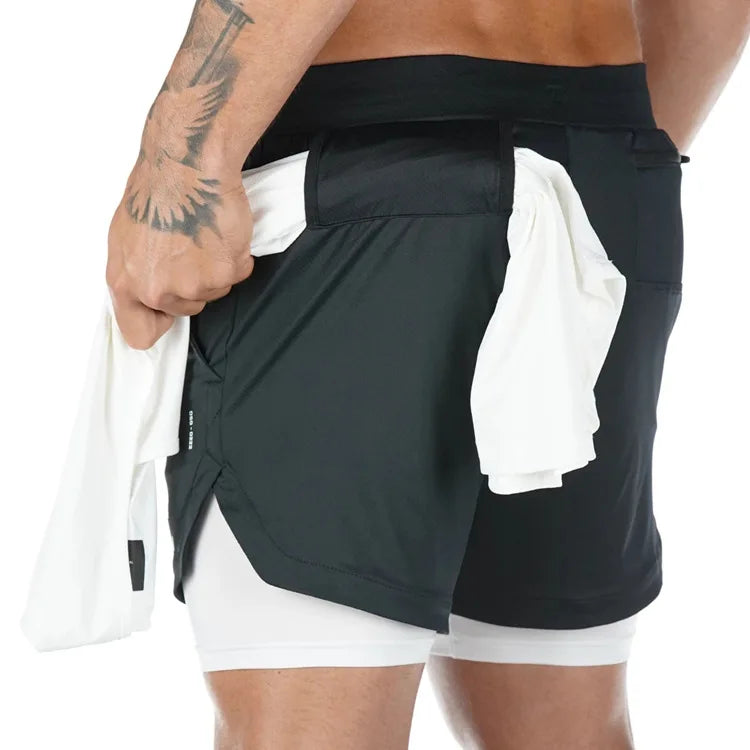 GACAYALL Men’s Camo Running Shorts 2-in-1 Quick Dry Gym Training Shorts