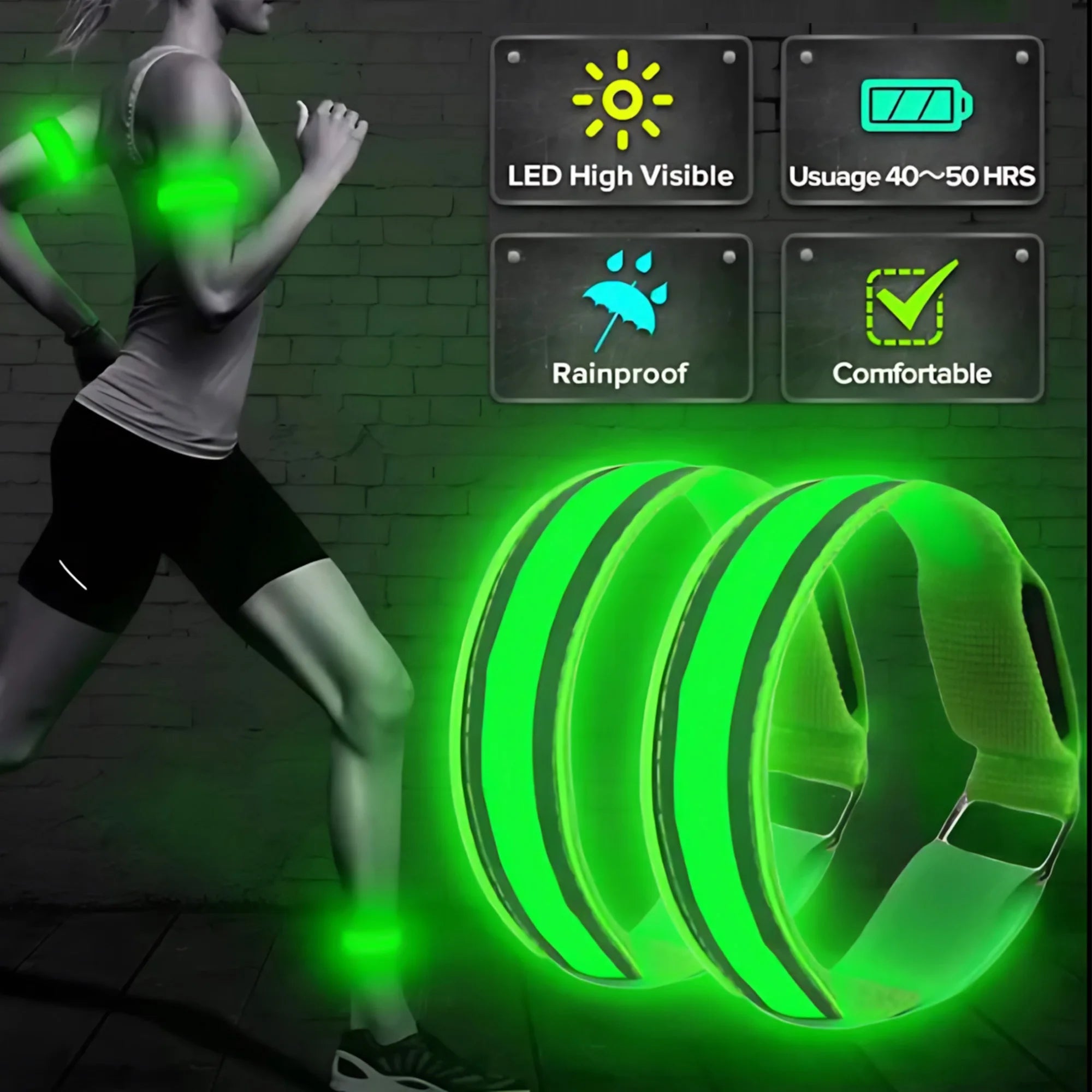 LED Reflective Armband | USB Rechargeable Safety Light Band for Night Running, Cycling, Walking