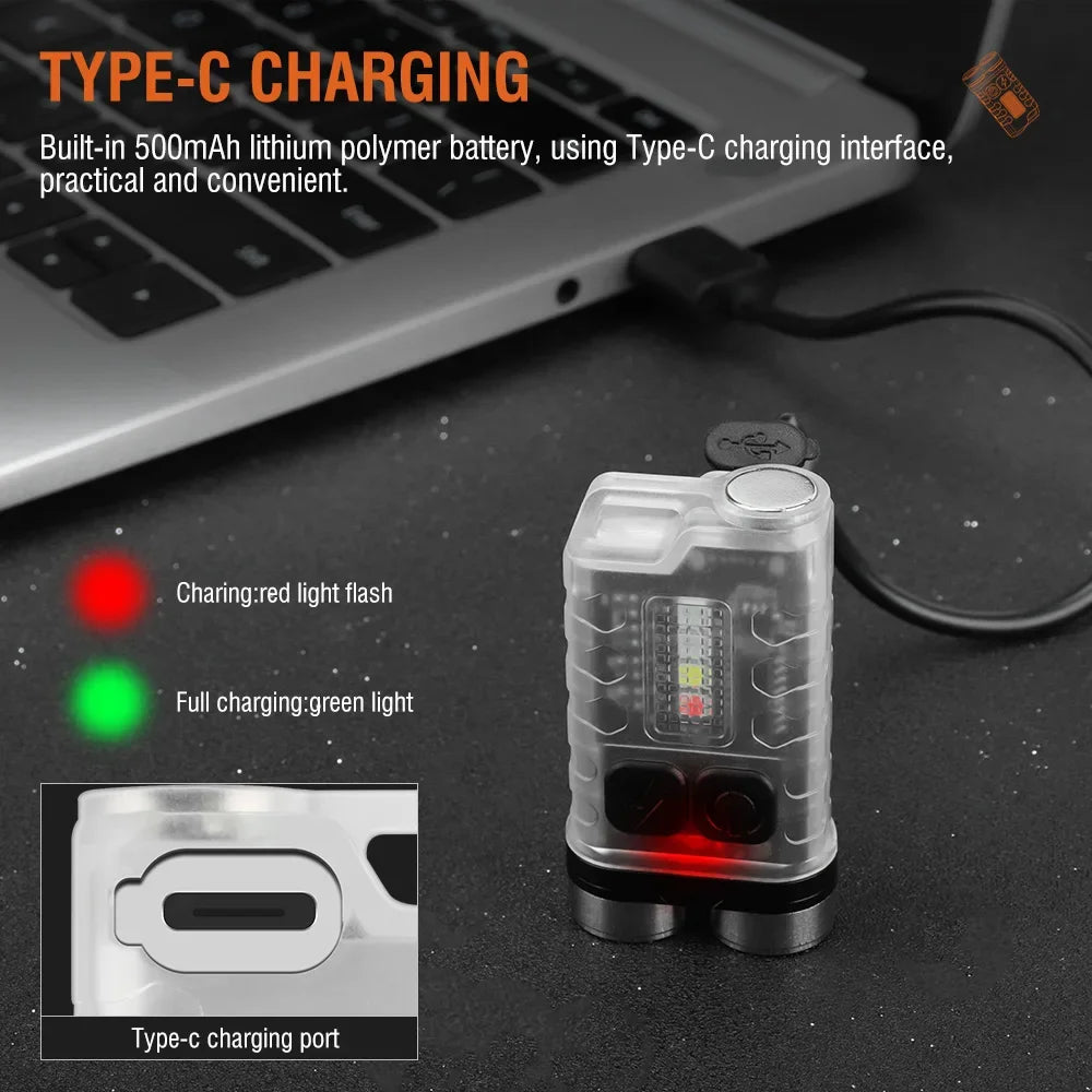 BORUIT V3 900LM Mini Keychain Flashlight Type-C Rechargeable UV Magnetic Torch