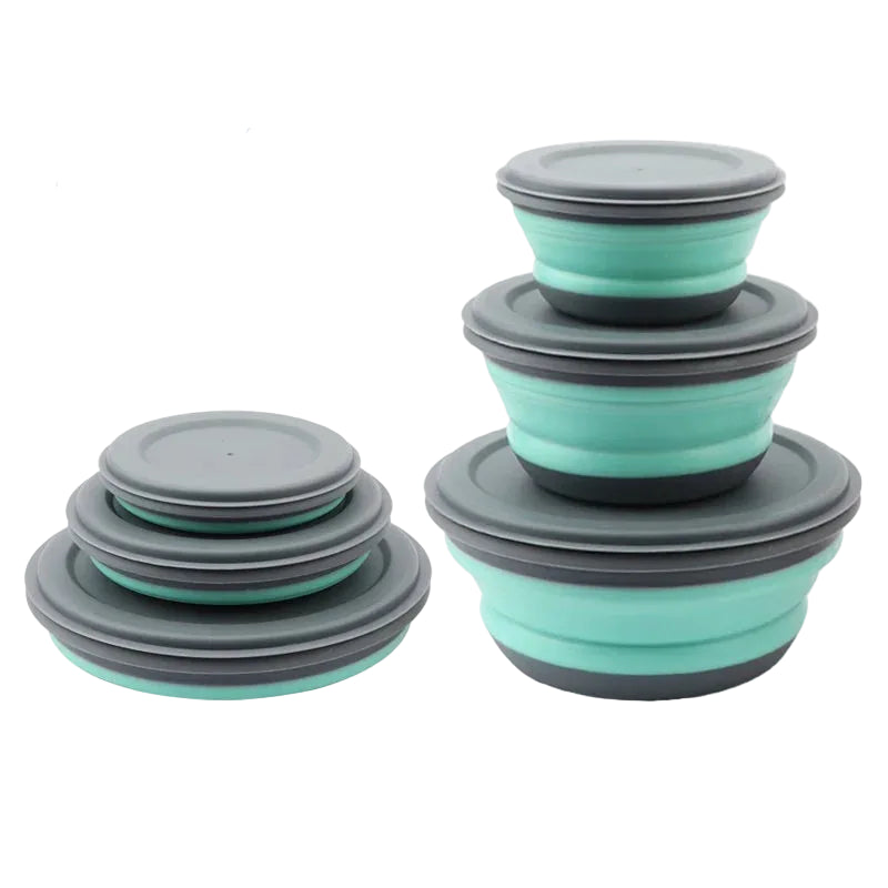 Portable Folding Silicone Lunch Box Set 3Pcs Collapsible Camping Food Containers with Lids