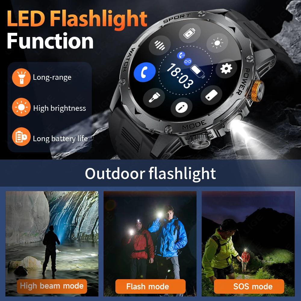 LIGE Smart Watch Men Bluetooth Call Outdoor Fitness Watch AMOLED 1000mAh Waterproof