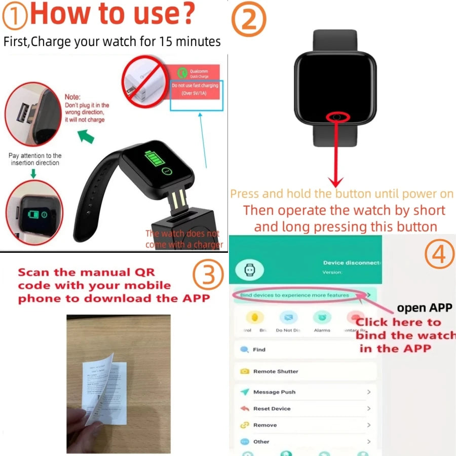 CHAONB Smart Watch D13 Y68 Fitness Tracker with Heart Rate & Message Reminder