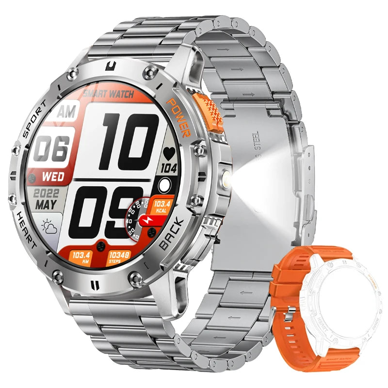 SUNKTA AMOLED Smart Watch for Men with Bluetooth Call, Fitness Tracking & Flashlight
