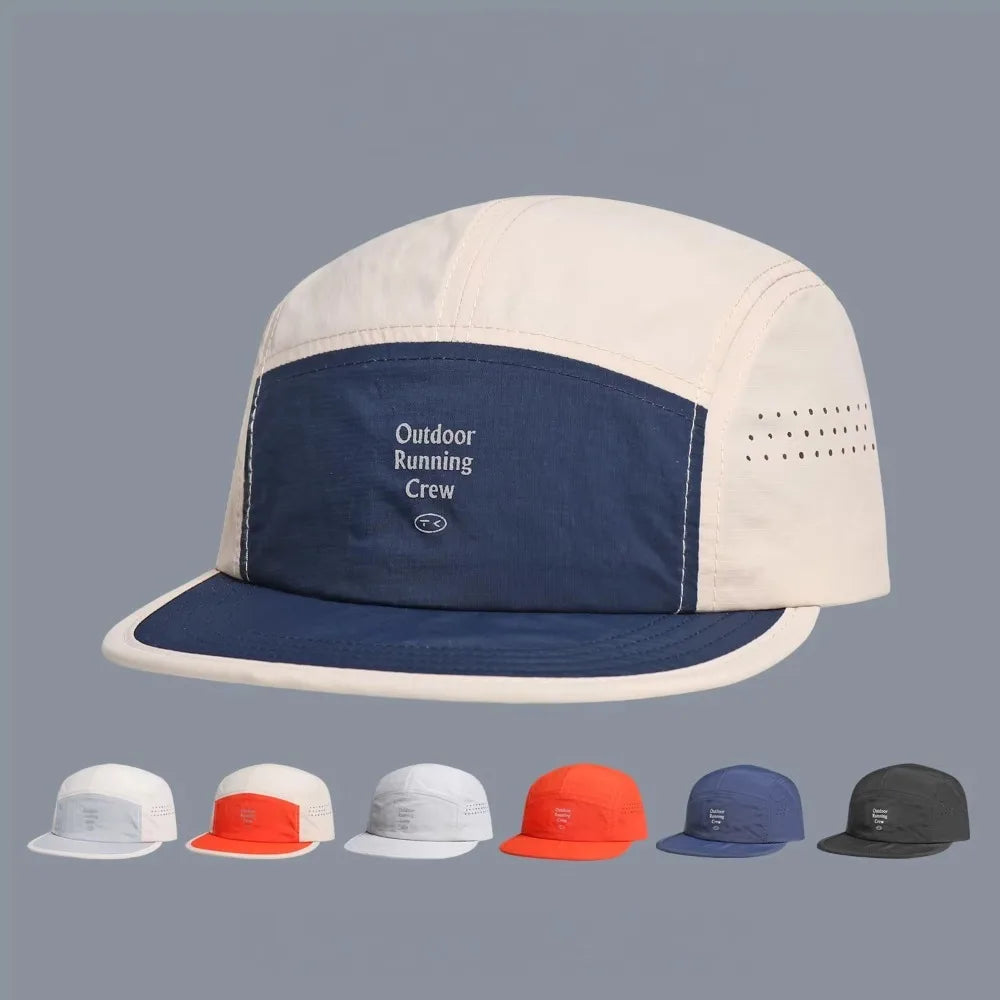 Colour Block 5 Panel Baseball Cap Embroidered Letter Quick Dry Breathable Sports Hat