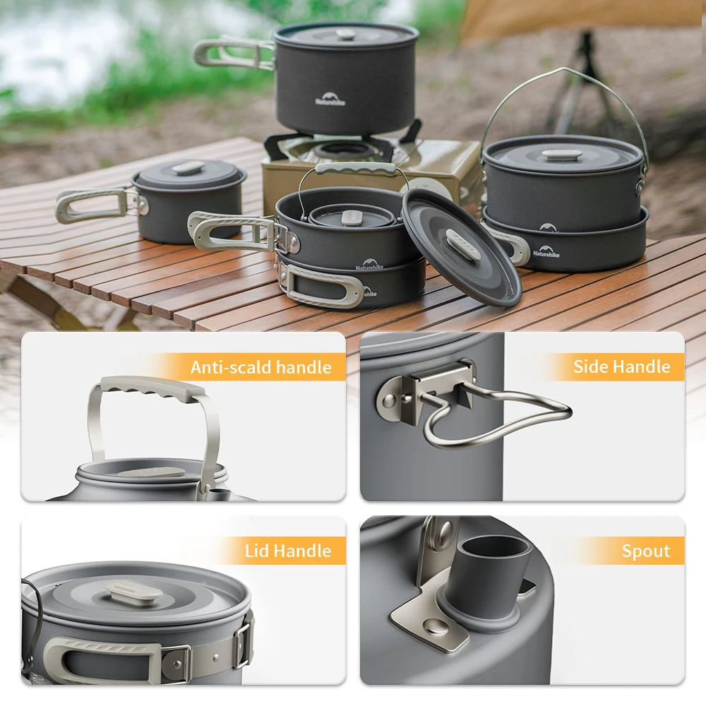 NATUREHIKE Camping Cookware Kit Portable Frying Pan Kettle Outdoor Cooking Set