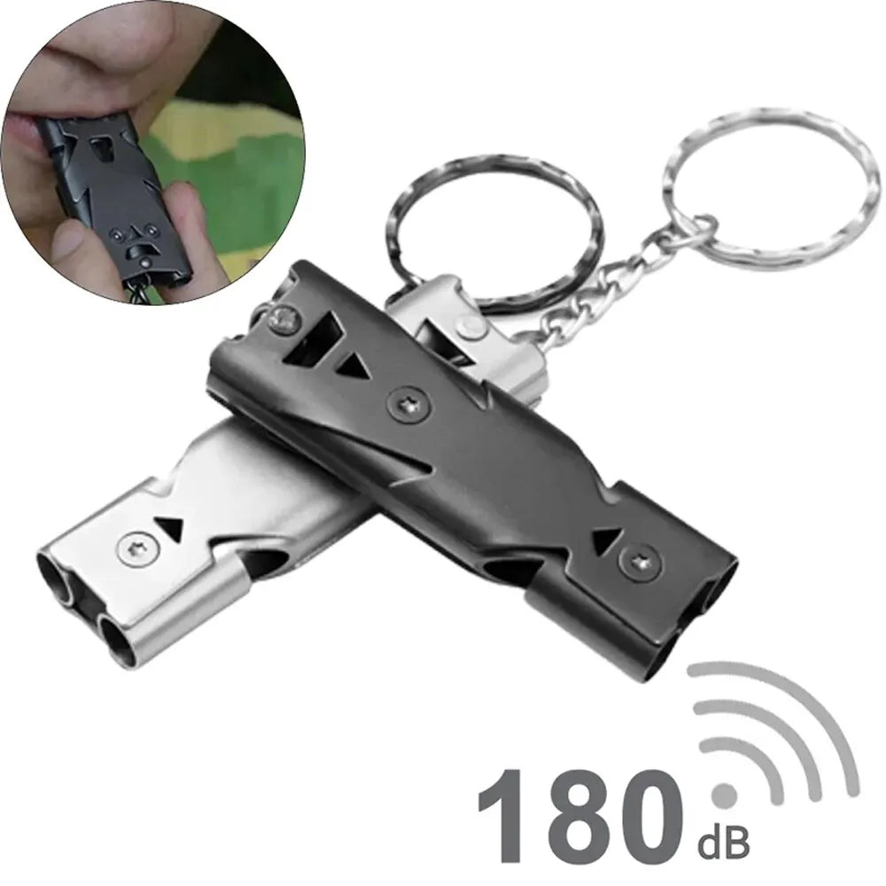 Double Pipe Survival Whistle Keychain 180dB Emergency Outdoor Tool
