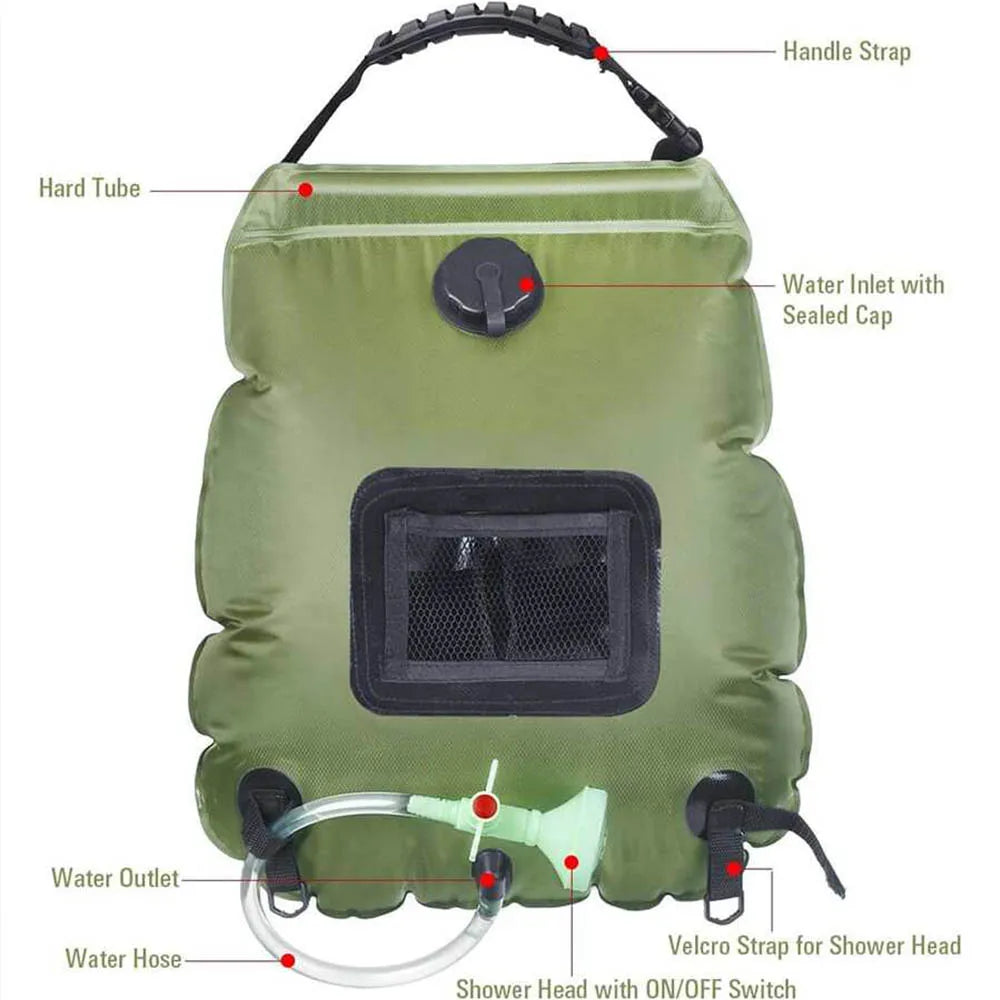 20L Solar Shower Bag Outdoor Camping Heated Water Shower System