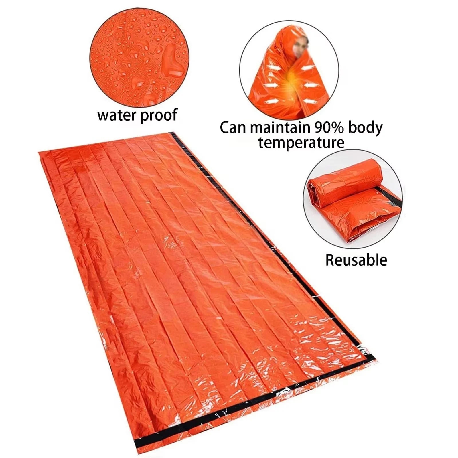 Compact Emergency Thermal Sleeping Bag Waterproof Mylar Survival Bivy