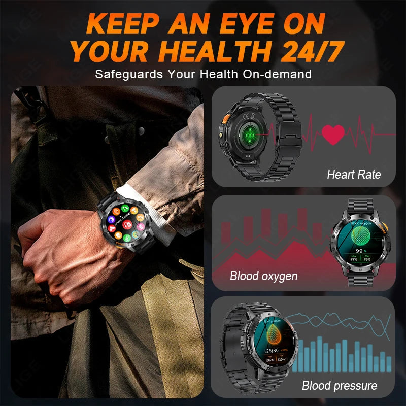 SUNKTA AMOLED Smart Watch for Men with Bluetooth Call, Fitness Tracking & Flashlight