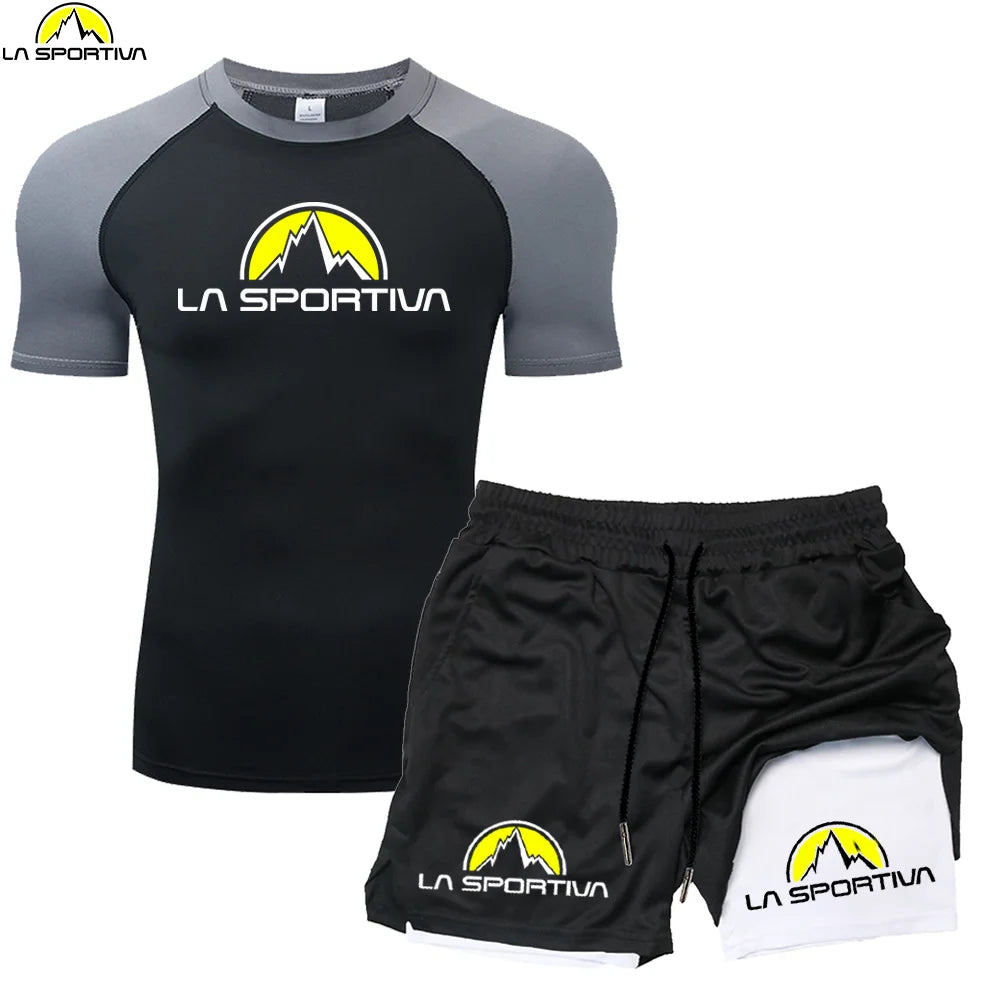 LA SPORTIVA Men’s Compression T-Shirt Set – Quick-Dry Two-Colour Fitness Top