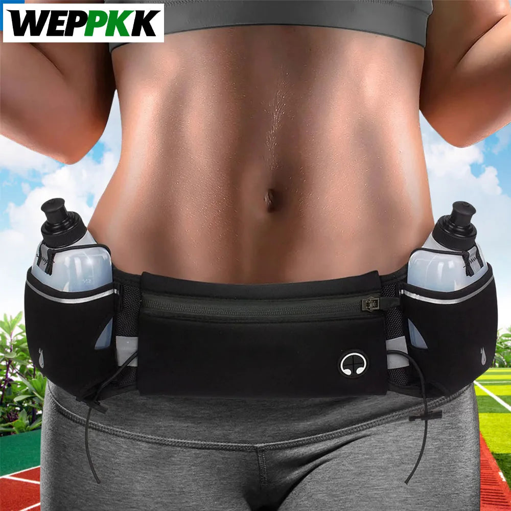 Multipurpose Running Belt with Two Water Bottles, Adjustable Waist Pack for Hiking, and Running