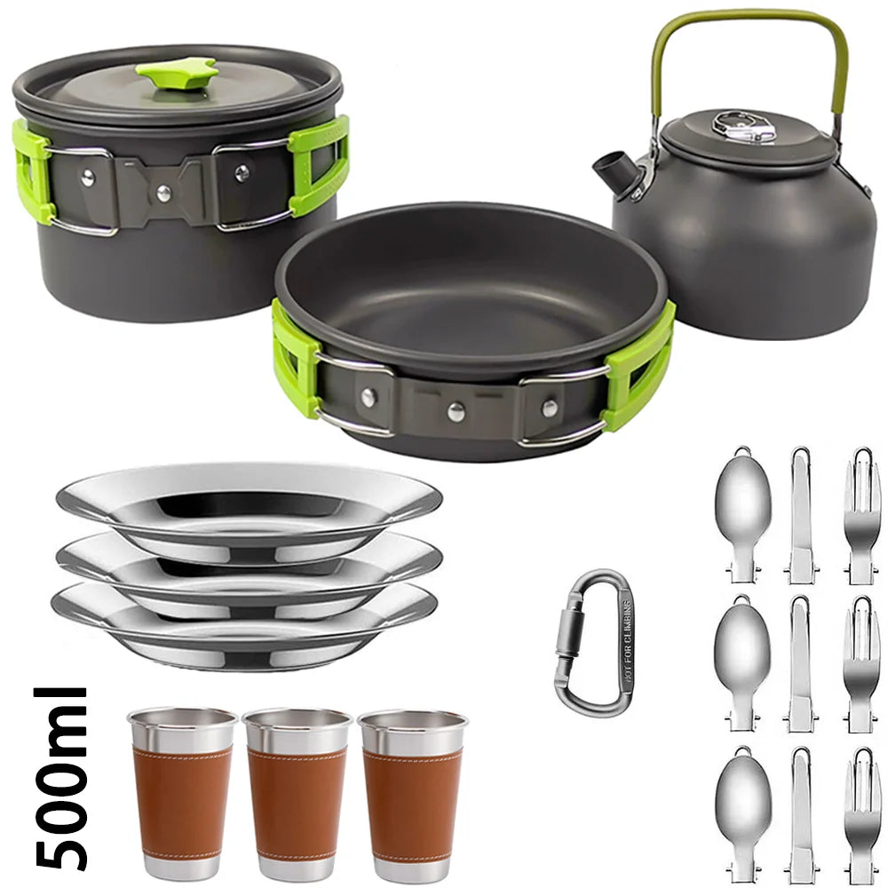 LISM Camping Cookware Set 2-3 Person Non-Stick Pots Frying Pan Teapot Kit