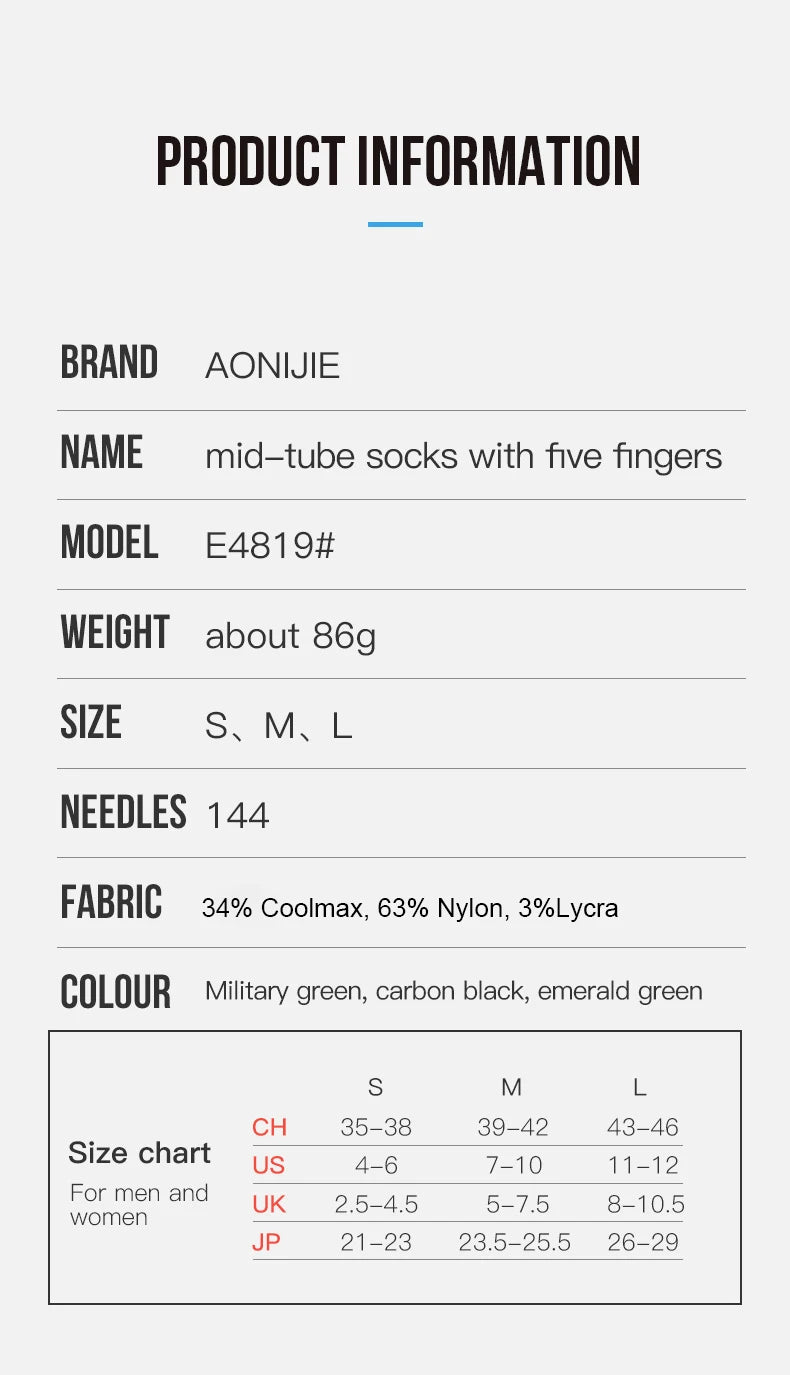 AONIJIE Five-Toe Running Socks Quarter Athletic Toe Socks with Thick Cushion