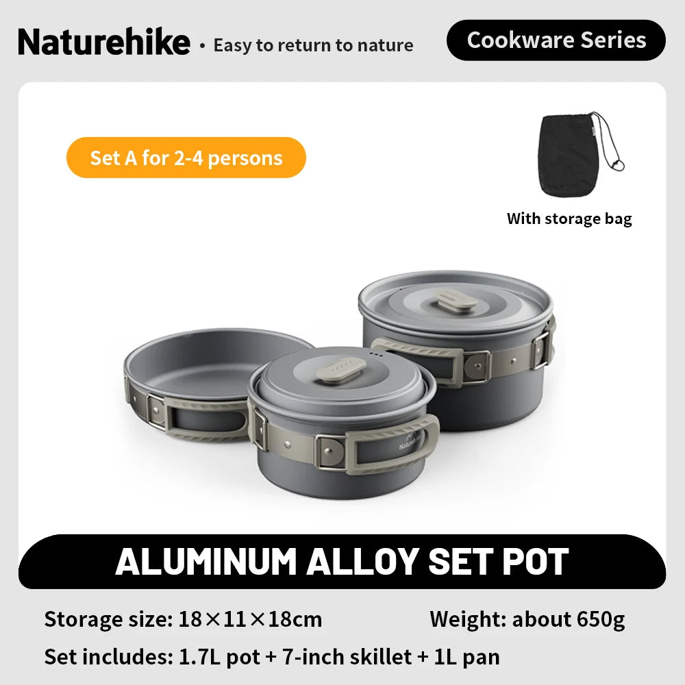 NATUREHIKE Camping Cookware Kit Portable Frying Pan Kettle Outdoor Cooking Set