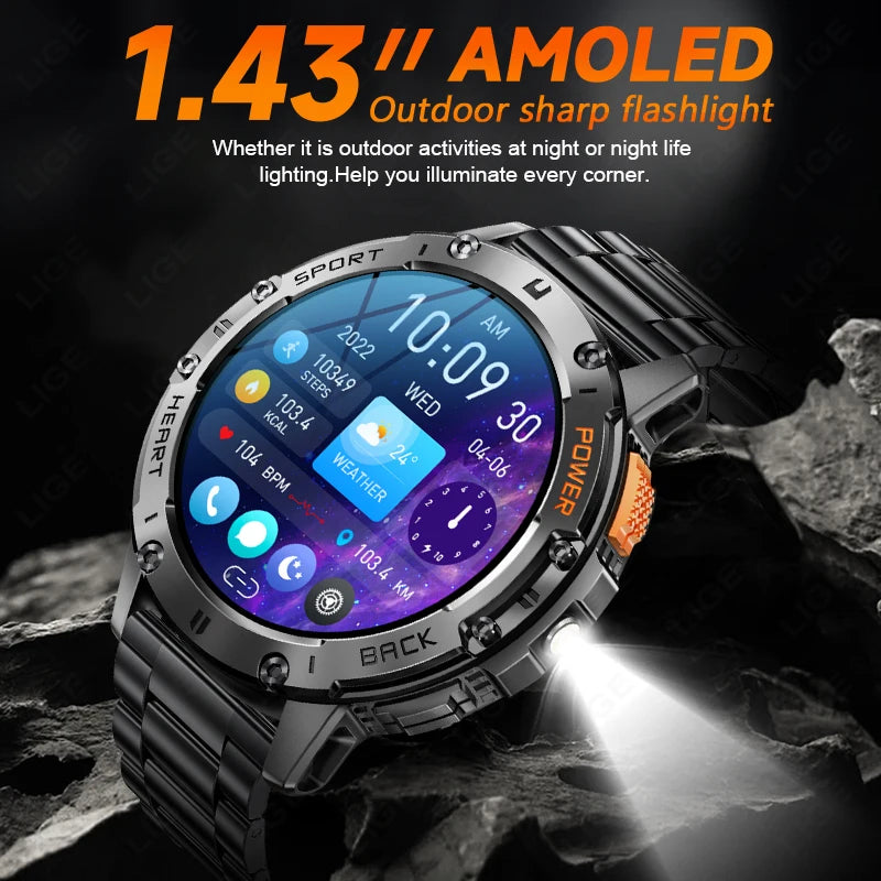 SUNKTA AMOLED Smart Watch for Men with Bluetooth Call, Fitness Tracking & Flashlight